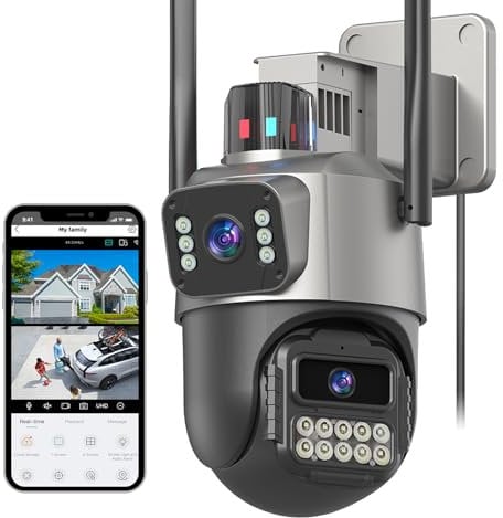 GUOANVISION Kamera Überwachung Aussen,6MP Dual Objektiv Überwachungskamera Aussen,IP66 AußenSicherheitskamera Outdoor mit Automatische Nachverfolgung, Nachtsicht, 24/7 Aussenkamera, 2 Audio, SD/Cloud