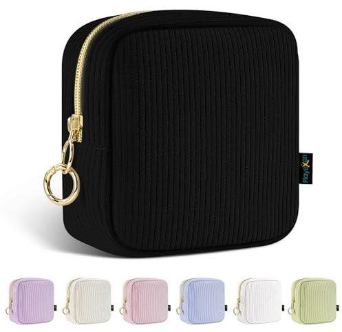 Klein Kosmetiktasche Damen Mini Make up Tasche Schminktasche Cord Kleine für Handtasche Frauen Kulturbeutel Tragbare Reise-Kulturtasche für Toilettenartikel mit Reißverschluss Organizer(Schwarz)
