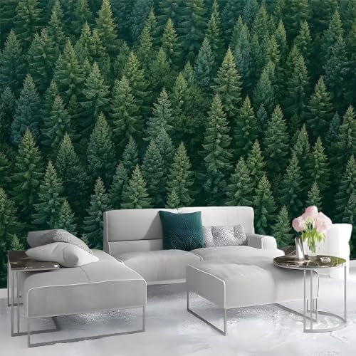 Papier Peint 3D Panoramique 200x140cm ForêT ForêT de Pins Vert Intissé pour Salon Chambre Restaurant Décoration Murale, Vert Couloir TV Fond Décoration Peinture Murale Décor Mural