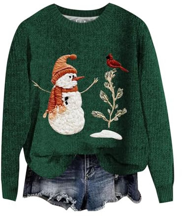 2024 Weihnachtspullover Damen Lustig Weihnachts Sweatshirt Weihnachtspulli Pullover Damen Merry Christmas Sweatshirt Weihnachtsstrickjacke Basic Rundhals Langarmshirt Weihnachtsmotiv