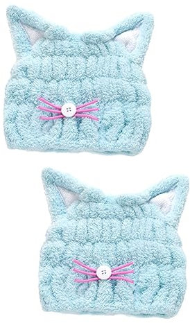 Healeved 2pcs Shower Caps Water-absorption Cap Hair-drying Cap Absorbent Hair Turban Cat Hair Bathing Cap Drying Absorbent Cap Bathroom Accessories Quick Drying Bath Cap Blue