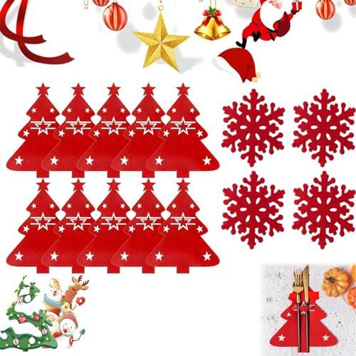 Cuchillo Vajilla Bolsa Navidad,Árbol de Navidad Soporte de Cubiertos,Bolsa para Cubiertos Árbol de Navidad,Bolsas para Cubiertos de Navidad,Cestas Para Cubiertos De Fieltro Navideño