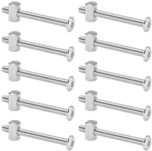 10 Sets of Furniture Connector Bolts and Barrel Nuts,Bed Bolt and Nut Kit (M6×60mm)