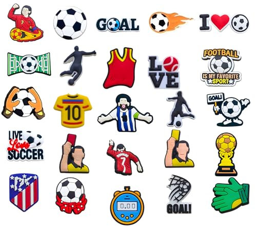 Football Croc Charms, 25 Pcs Boys Croc Charms Girls Football Jibbitz Crocs Charms Kids Adult DIY Shoe Accessories