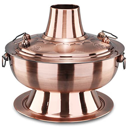 fondue， Traditioneller chinesischer Hotpot, Holzkohle-Hotpot, Vintage-Kupfer-Shabu-Shabu-Topf mit Kamin, Shabu-Hotpot-Kocher aus Edelstahl(30cm)