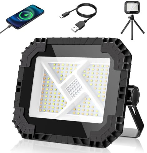 CLV Projecteur LED Rechargeable 200W, 20000mAh Projecteur LED Chantier Portable Solaire & Batterie Rechargeable 4 Modes 2 Luminosité Projecteur Magnetique Lampe de Travail IP66 étanche pour Camping