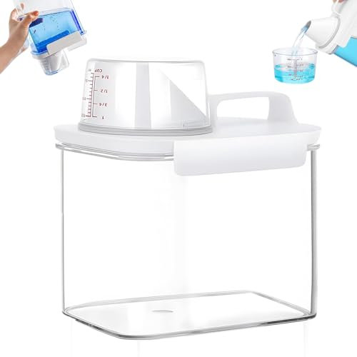 Dispensador de Detergente, 1100ml de Dosificador de Detergente Hermético, Dispensador de Polvo de Lavado, Caja de Almacenamiento con Vaso Medidor, Dosificador Detergente Lavadora, Para Lavadero