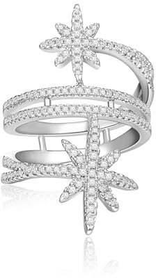 EVER FAITH Mode Nordstern Statement Ring zierlich Cubic Zirconia Versprechen Engagement Schneeflocken Ringe für Damen Delicate Fingerschmuck für Holiday Party Größe 8