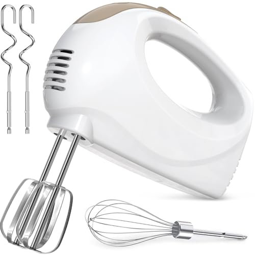 Handrührer Elektrisch-Handrührgerät, 5 StuFen Handmixer, Enthalten 1 Schneebesen, 2 Rührbesen, 2 Edelstahl-Knethaken,spülmaschinenfest