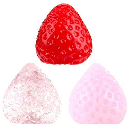 EDLMKM 3 Pcs Strawberry Squish Squeeze Toys, Taba Squishy Strawberry, Fufu Squishy, Cute Stress Relieving Fidget Squeeze Toy for Kids and Adult