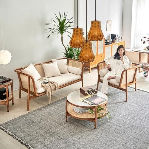 Eusamxon Rattan Lampenschirm klein Lampenschirme Set, E27/E14 Universal, für Tischlampe, Wandleuchte, Stehlampe, Wohnzimmer & Schlafzimmer Dekoration (beige Boho-Rattan, Satz mit 3 Stück)