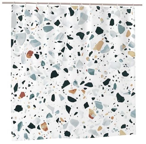 Newhomestyle Moderne Terrazzo-Duschvorhänge, moderne Kunst, schnell trocknend, Badvorhang, wasserdicht, waschbar, Polyestergewebe, Badewannenvorhang, Dekor mit 12 Haken, 180 x 200 cm