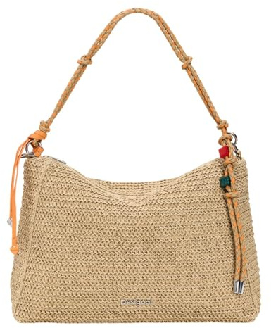 Desigual Schultertasche Umhängetasche Half Logo Raffia Leiria Bag Natural beige