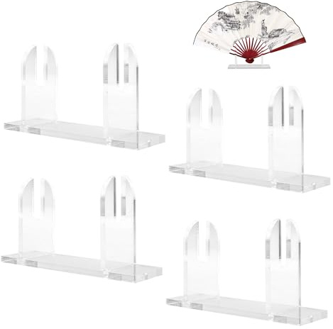4 Pcs Small Chinese Fan Holder, Acrylic Display Stands Base, Clear | Clear Japanese Hand Fan Stand, Decorative Holder Easel for Display, Storage Rack Base for Shop Desktop