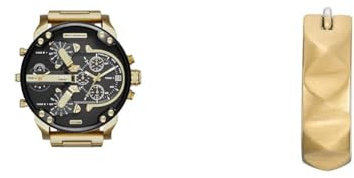 Diesel Herren Mr. Daddy 2.0 Goldfarbene Edelstahl Uhr und Ohrringe, Set