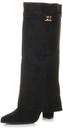 AJVANI Womens ladies high block heel pointed toe lock skirted knee boots size 3 36