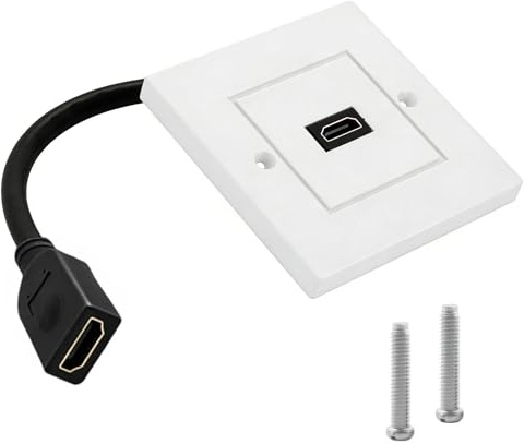 HDMI Wall Plate Faceplate Single Port Wall Mount Panel Socket Plug | HDMI Wall Socket Faceplate with 15cm Extension Cable Outlet Decorative Face for Projector Office Building Hotel Home Theater