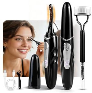 Wimpernzange Beheizbar, Schnellaufheizend Elektrische Wimpernzange mit Intelligente 4 Temperaturmodi USB Wiederaufladbar, Beheizter Wimpern Curler Anti Verbrennung mit Wimper Kamm für Alle Wimpern