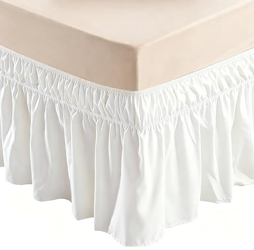 elthmpr Jupe de lit avec volants Housse de lit 150x200 - Parure de lit élastique avec élastique, Bett Wrap Ruffle Bett Rock Blanc Jupe de lit solide pour lit de 40 cm de haut