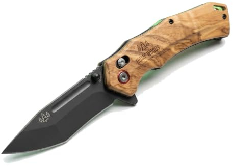 HOME WOODS Outdoormesser, Einhandmesser – Klappmesser mit 7Cr17MOV Edelstahlklinge – Ergonomischer Griff mit leuchtendem Rücken – inkl. Ledergürteltasche & Zubehör