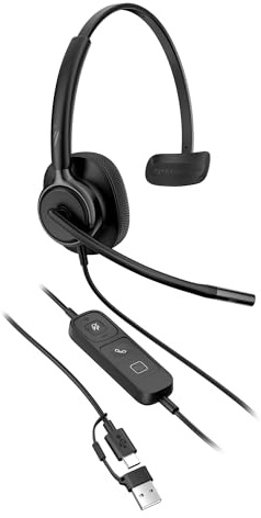 Poly Mission 410 Headset für PC, Monaural, USB‑C/USB‑A, KI‑Geräuschunterdrückung, UC‑Zertifiziert, Schwarz