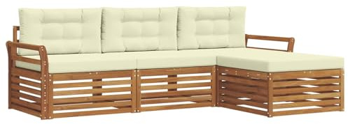 vidaXL Outdoor-Sofagarnitur mit Kissen 4 pcs Natur und Creme, Gartenlounge-Set, modernes Ecksofa für draußen, langlebige Möbel für Bequeme Terrassenplätze