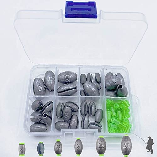 Lot de 30 plombs de pêche, 2g/4g/6g/8g/10g/20g Fishing Plomb Plomb Accessoires de pêche, Kit de pêche pour Sports de Plein air, pêche (6 Tailles)