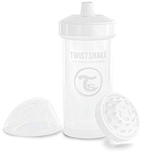 Twistshake Kid Cup | Auslaufsichere Babytrinkflasche mit hartem Ausguss und Fruchtmixer - 360 ml | Trainerflasche für Kleinkinder | Auslaufsichere Babywasserflaschen | BPA-freier Trinkbecher | Weiß