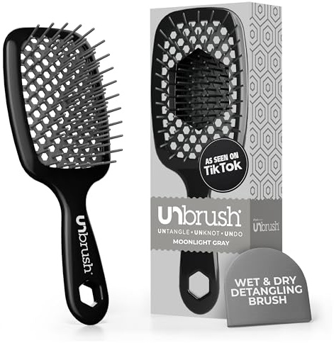 FHI Heat UNbrush Entwirrungsbürste für schmerzfreies Bürsten aller nassen oder trockenen Haartypen, strapazierfähige DuoFlex-Antistatikborsten, leichter Griff, belüftete Haarbürste, Grau