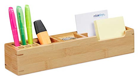 Relaxdays Schreibtisch Organizer Bambus, 11 Fächer Aufbewahrungsbox, Büro Organizer HxBxT: 6 x 32 x 7 cm, natur