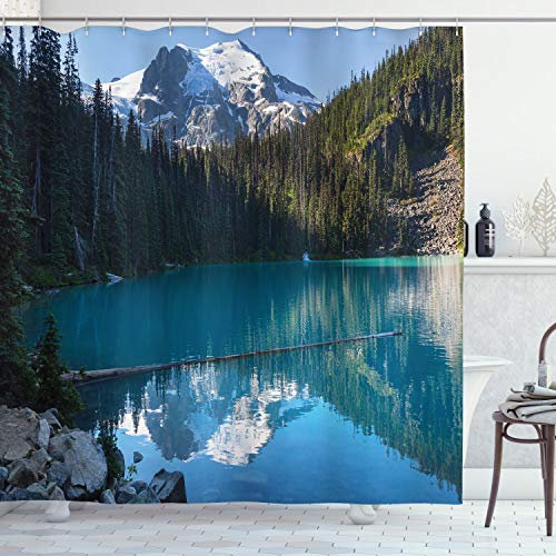 ABAKUHAUS Winter Duschvorhang, Snowy Berg Eingefroren, Stoffliches Gewebe Badezimmerdekorationsset mit Haken, 175 x 200 cm, Grün Weiß Blau