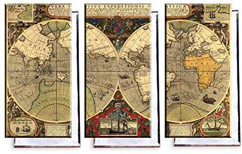 Unified Distribution Alte Weltkarte Antik - Dreiteiler (120x80 cm) - Bilder & Kunstdrucke fertig auf Leinwand aufgespannt und in erstklassiger Druckqualität