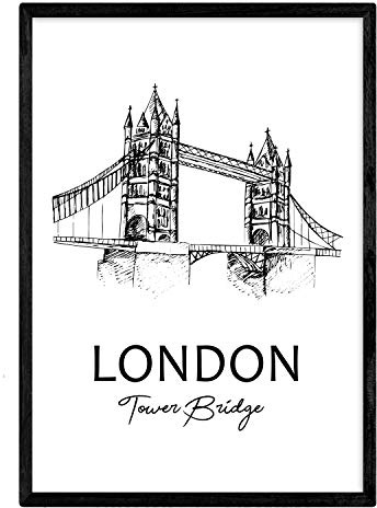 Nacnic Poster London - Tower Bridge. Blätter mit Denkmälern von Städten. A3 Größe, mit Rahmen