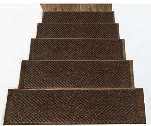 Indoor & Outdoor Teppich Stufenmatten,Anti-Rutsch Gummi Treppenmatten,Treppenteppich Teppiche Anti-Rutsch für Haustiere Hunde,langlebig und widerstandsfähig,32x8 Zoll Set of 14(8 in×32 in) braun