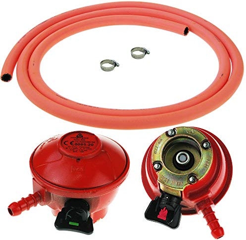 Clip on Gas Bottle Regulator 27mm for CALOR GAS plus 2m of Propane Orange Hose & 2 Pipe Clips