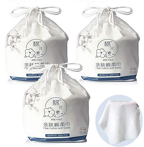 MEYSO 300Stück/3Rolle Pure Cotton Dry Wipes,100% Baumwolle Non-Woven Baumwolle Weiches Einwegwaschtuch, Sauber Weiches Tuch, Reinigungstuch,Einweg Gesichtstuch Trockene