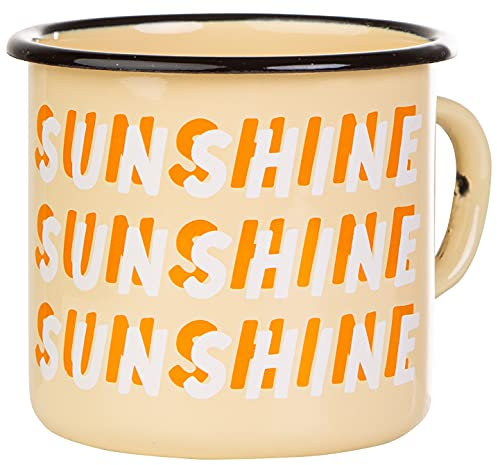 MUGSY Emaille Tasse, Hello Sunshine, 330ml, Retro Look, Emaille Becher, leicht, bruchfest, beige