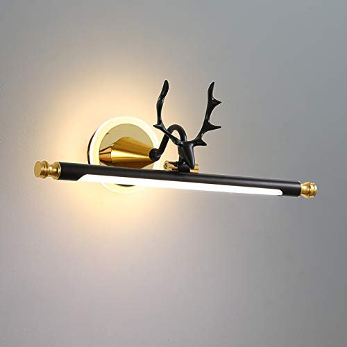 LANMOU LED Spiegelleuchte Dimmbare Badleuchte Retro, IP44 Vintage Badezimmer Wandleuchte Dekoration, Geweih Bad Spiegellampe LED Mit 3 Farbtemperaturen, Schminklicht Verstellbar,Schwarz,47CM 9W
