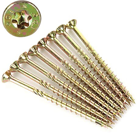 GOYADA Lot de 50 Vis à Bois Torx M6 x 100mm, Tête Fraisée, Vis de Terrasse Extérieures Haut de Gamme, Vis à Bois pour Construction, Résistant à la Rouille - Acier en Laiton