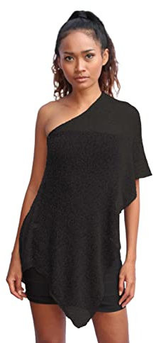 creazioni unique Poncho Coprispalle da Donna Elegante da Cerimonia o Sera - Poncho Donna in Rete di Viscosa Termica con Essenza di Fiore di Ciliegio (Nero)