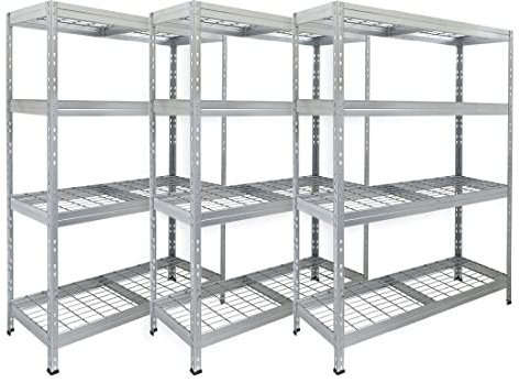 Master Regale 3er-Set Rivet Schwerlastregal mit Stahlgitter-Boden 180x150x60cm(HxBxT) 250 kg pro Boden verzinkt. Steckregal Metallregal Kellerregal Lagerregal Werkstattregal