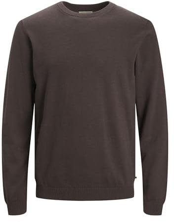 JACK & JONES Male Knitted Jumper with Crew Neck Plain Knitted Jumper with Crew Neck, Seal Brown, L