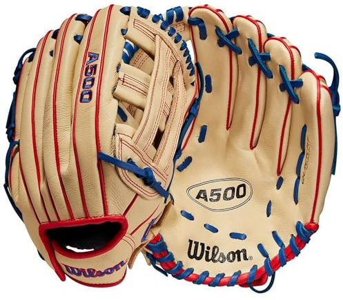 WILSON Unisex, Teenager A500 Baseball 30,5 cm Handschuh, Blonde/Rot/Königsblau, 12