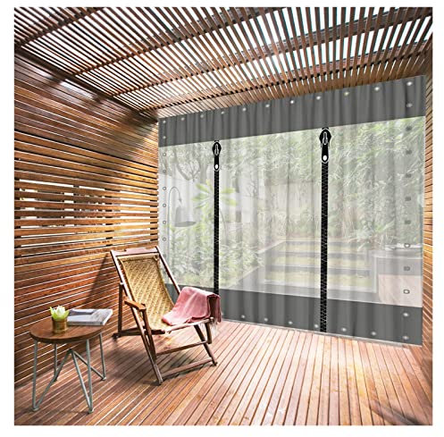 TIODES Outdoor Vorhang Mit Ösen Praktischer Vorhang Aus Dickem, Wetterfestem PVC Mit Ösen und 2 Umlaufenden Reißverschlüssen, Für Pavillon, Terrasse, Garten Color : Black, Size : 5.9x9.84ft/1.8x3m