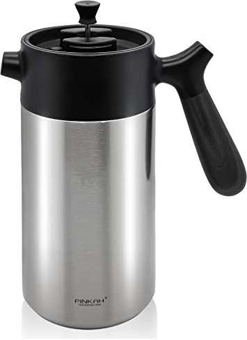 PINKAH Caffettiera a stampa francese - 32 once isolata con manico a grana del legno - grande capacità, tè, caffè espresso e birra fredda, acciaio inossidabile