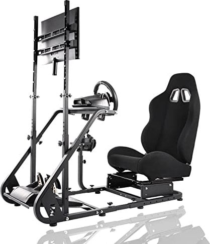 Minneer R37 Racing Simulator Cockpit with Monitor Stand fit for Logitech G25 G27 G29 G920 T500 FANTEC T3PA TGT Alloy Steel,Not Include Wheel Pedal and Handbrake(Black)