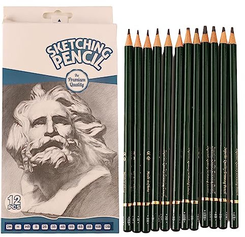 Qcwwy 12er-Pack Zeichenstifte, Zylindrische Kohlestifte, Zeichenset 12B Bis 2H, Graphit-Skizzenstifte-Set, Komfortabler Griff, Farbskizzenstift für Anfänger und Künstler