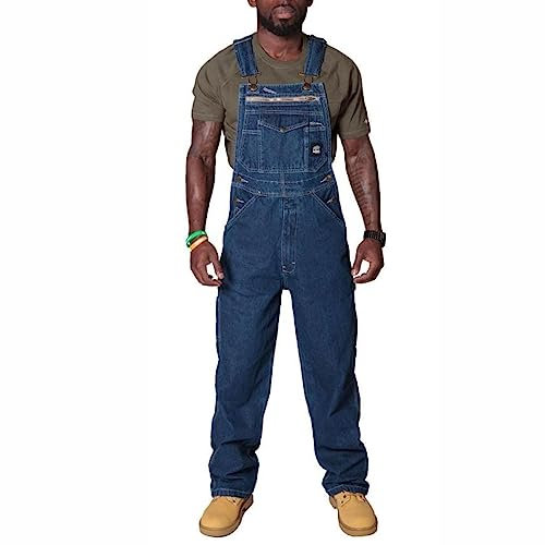 MOLUCI Jeans-Latzhose für Herren Arbeitsoverall mit Entspannter Passform Verstellbaren Trägern und Mehreren Werkzeugtaschen,Blau,M