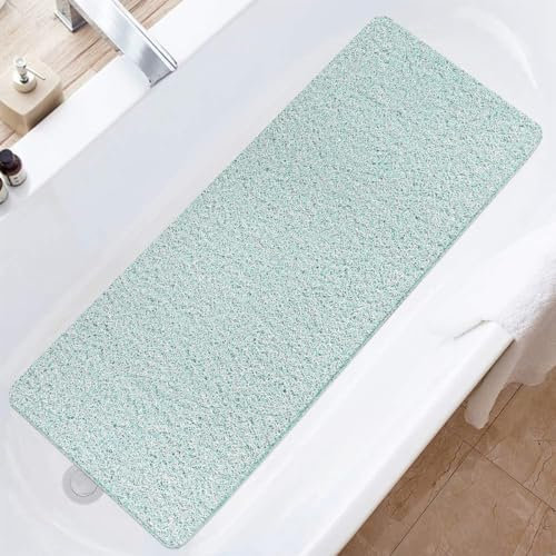 Duschmatte rutschfest, Weich Komfort Sicherheits Badewannenmatte mit Ablauflöchern, PVC-Luffa Massage Duschmatten für Nassbereiche, Schnell trocknend (Grün, 40 x 100 cm)