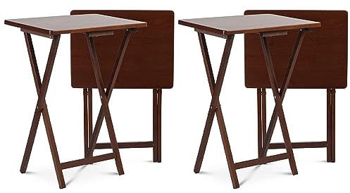 PJ Wood Portable Collapsible TV Snack Tray Table Desk Serving Stand, for Home, Living Room, Dorm, and Office, Honey Oak (4 Pack)